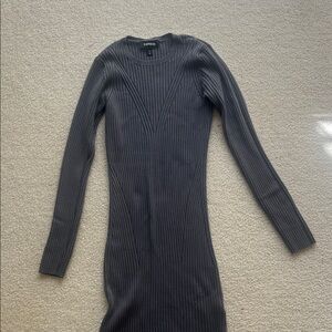 Express Charcoal Ribbed Long-Sleeve Bodycon Dress